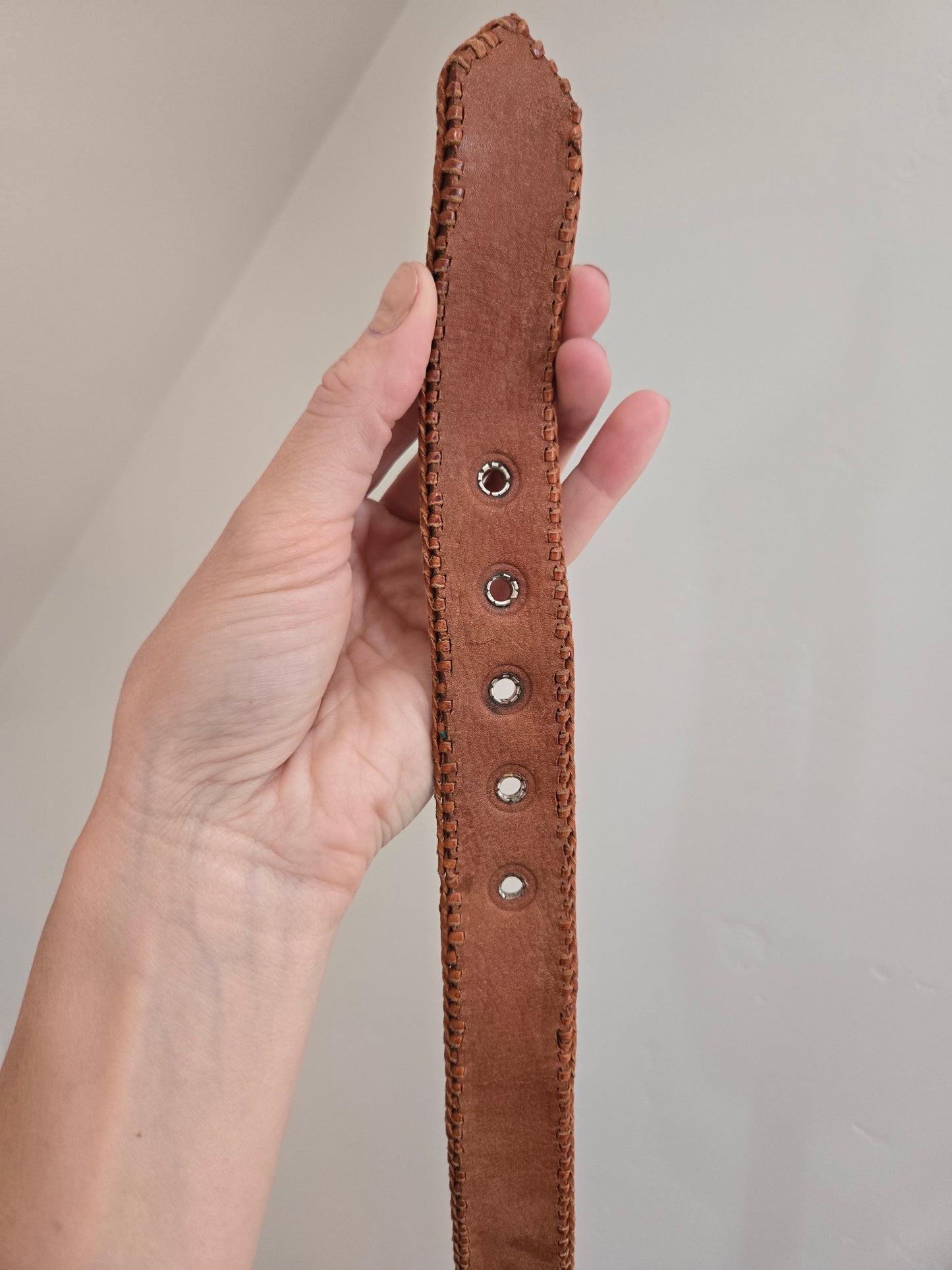 Vintage Leather and Colorful Woven Belt - W32-36"