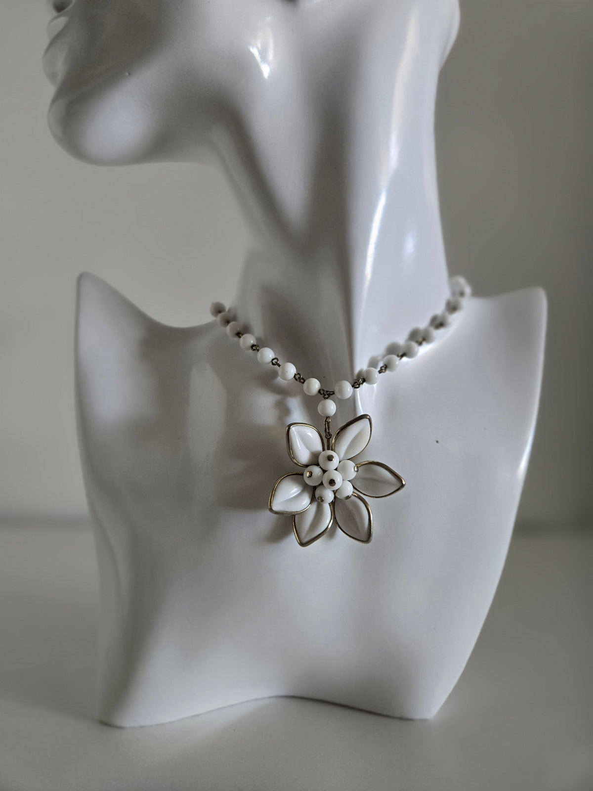 Vintage Milk Glass Flower Necklace