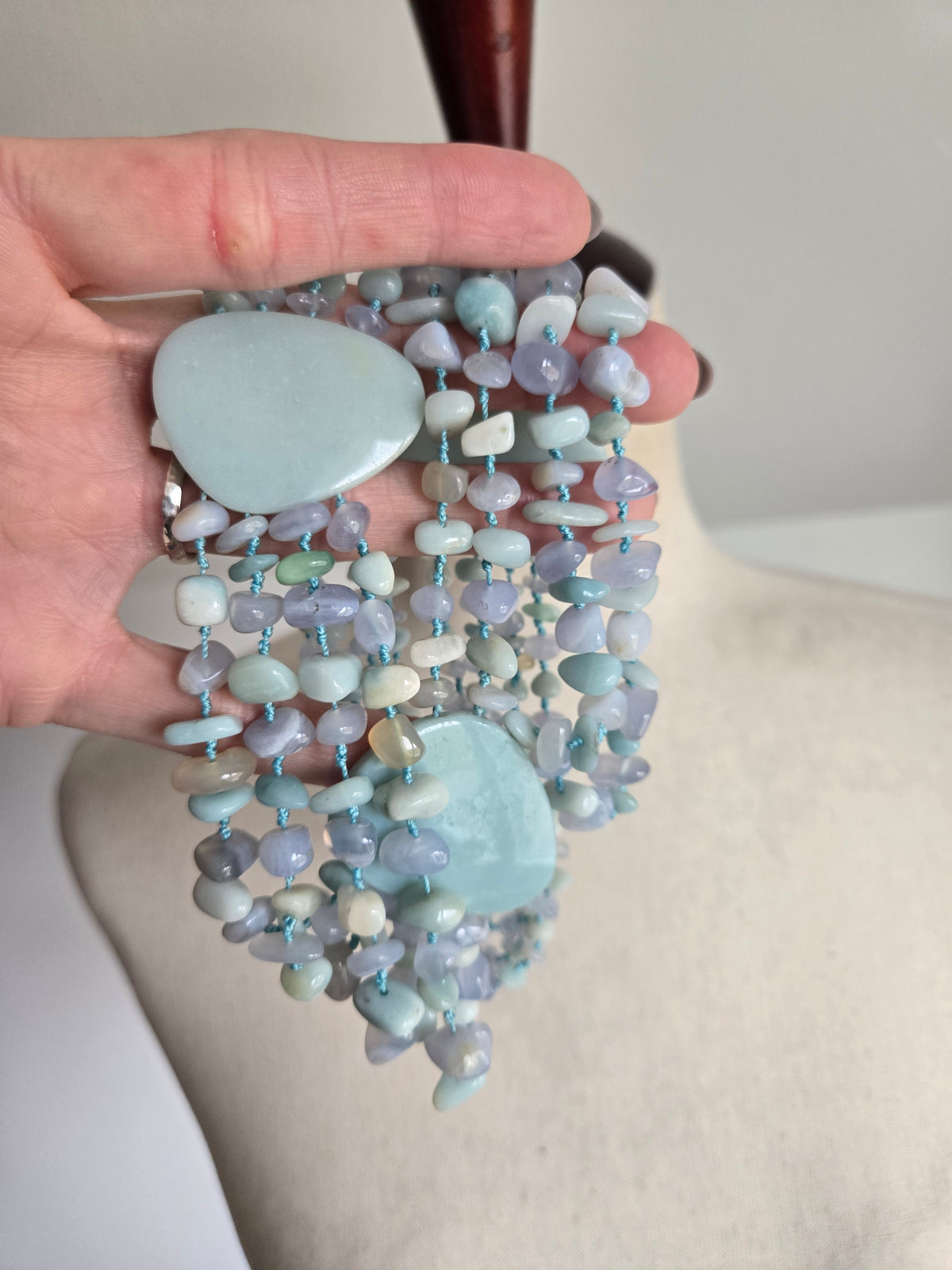 Sajen Signed Hand Knotted Amazonite Multi Strand Necklace