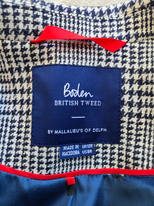Boden British Tweed by Mallalieu's of Delph Houndstooth Wool Blazer - Medium