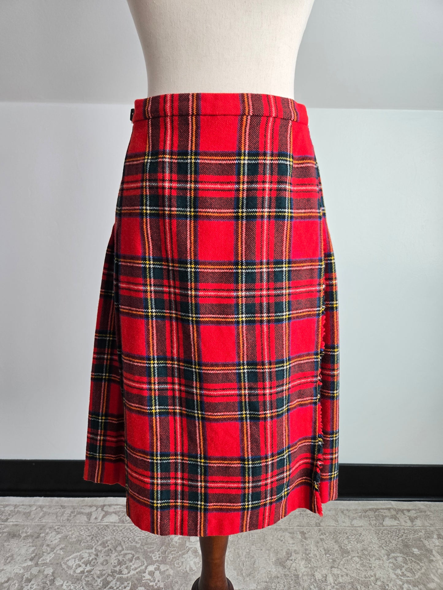 Pitlochry Scottish Wool Stewart Plaid Skirt - W26-28"