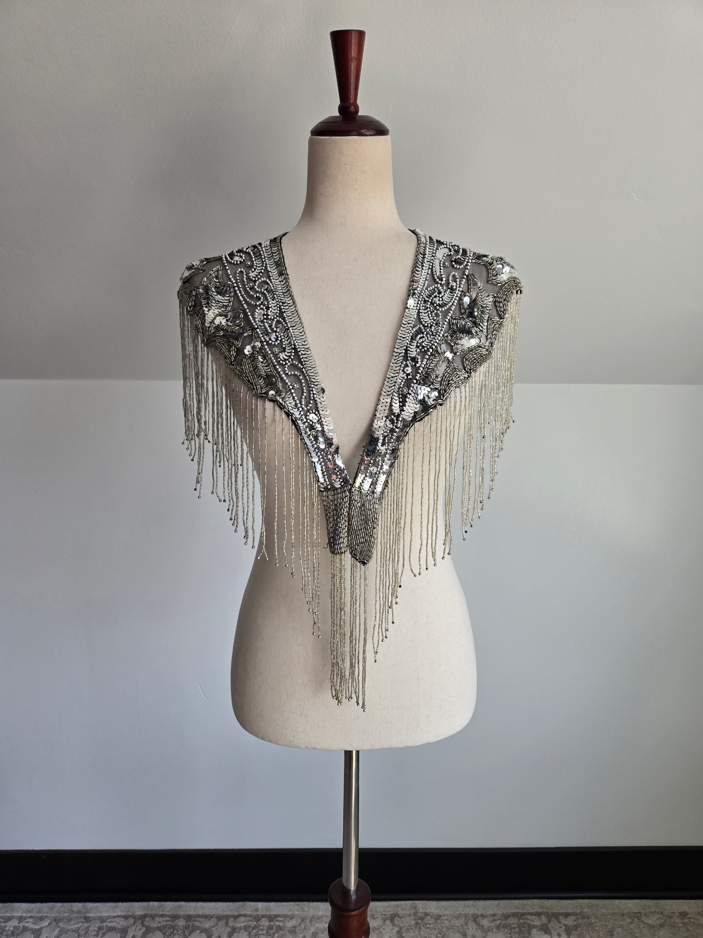 Western Black and Silver Beaded and Sequin Shawl - OS