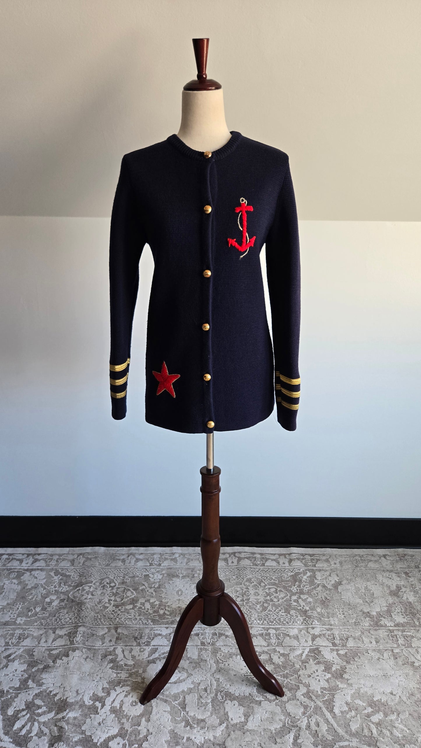 Vintage 1950s Saks Fifth Avenue Wool Nautical Cardigan - XS/S