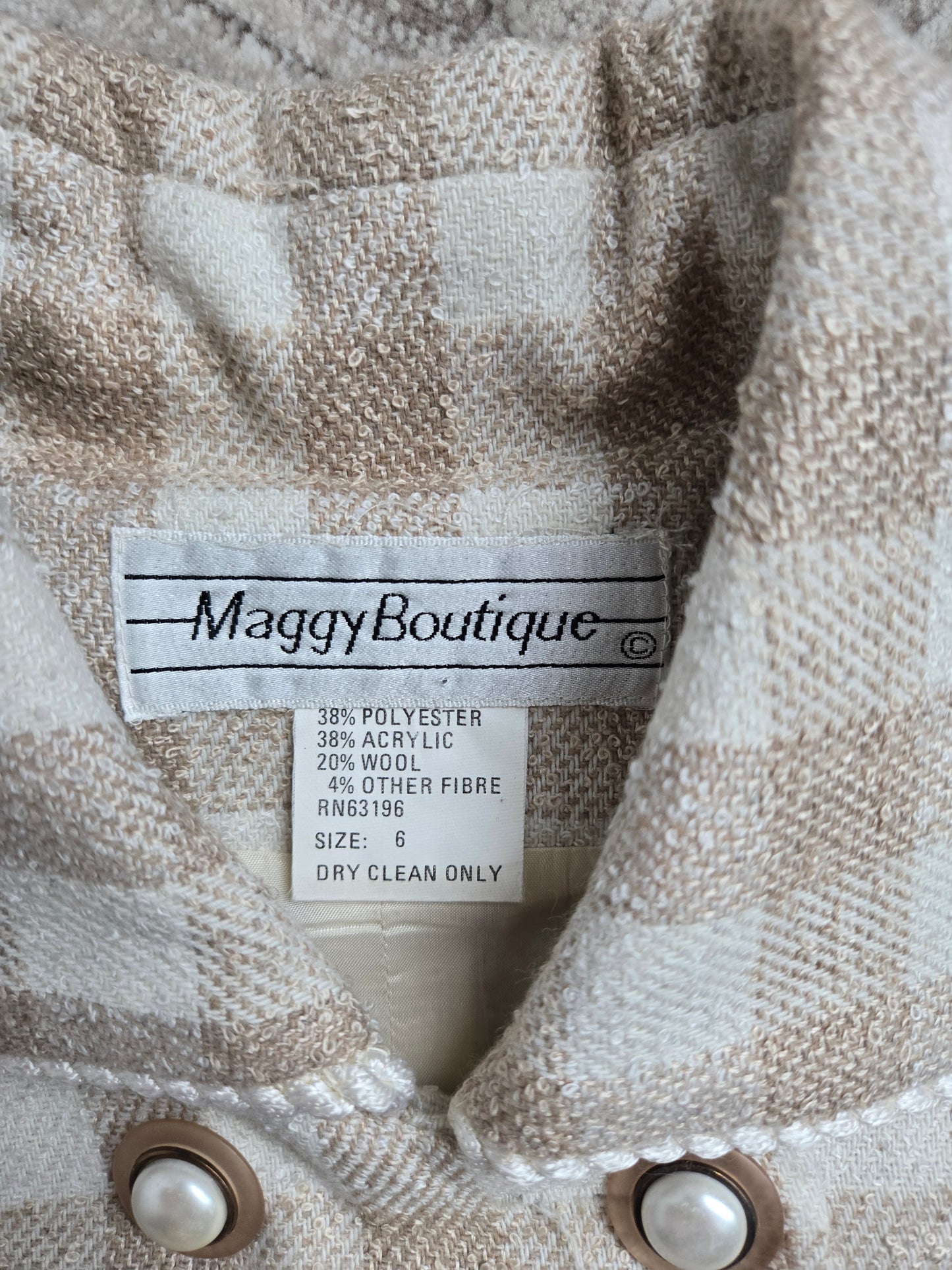 Maggy Boutique Vintage 80s Neutral Plaid Double Breasted Dress - Medium