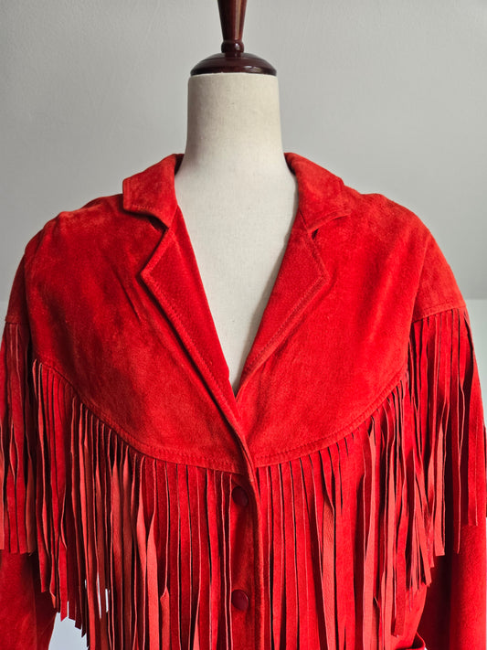 Vintage Red Pig Suede Fringe Jacket Made in Korea - M/L