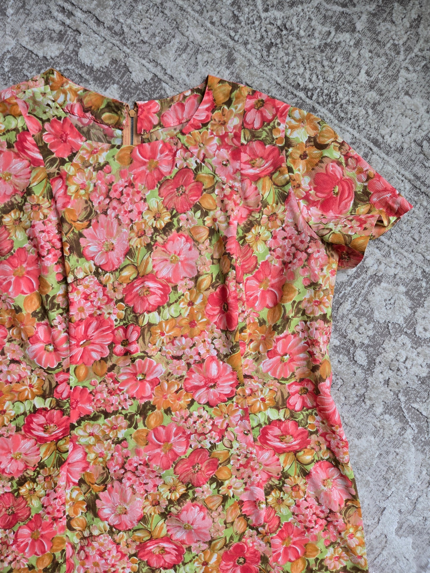 Vintage 1950s Handmade Flower Power Dress - L/XL