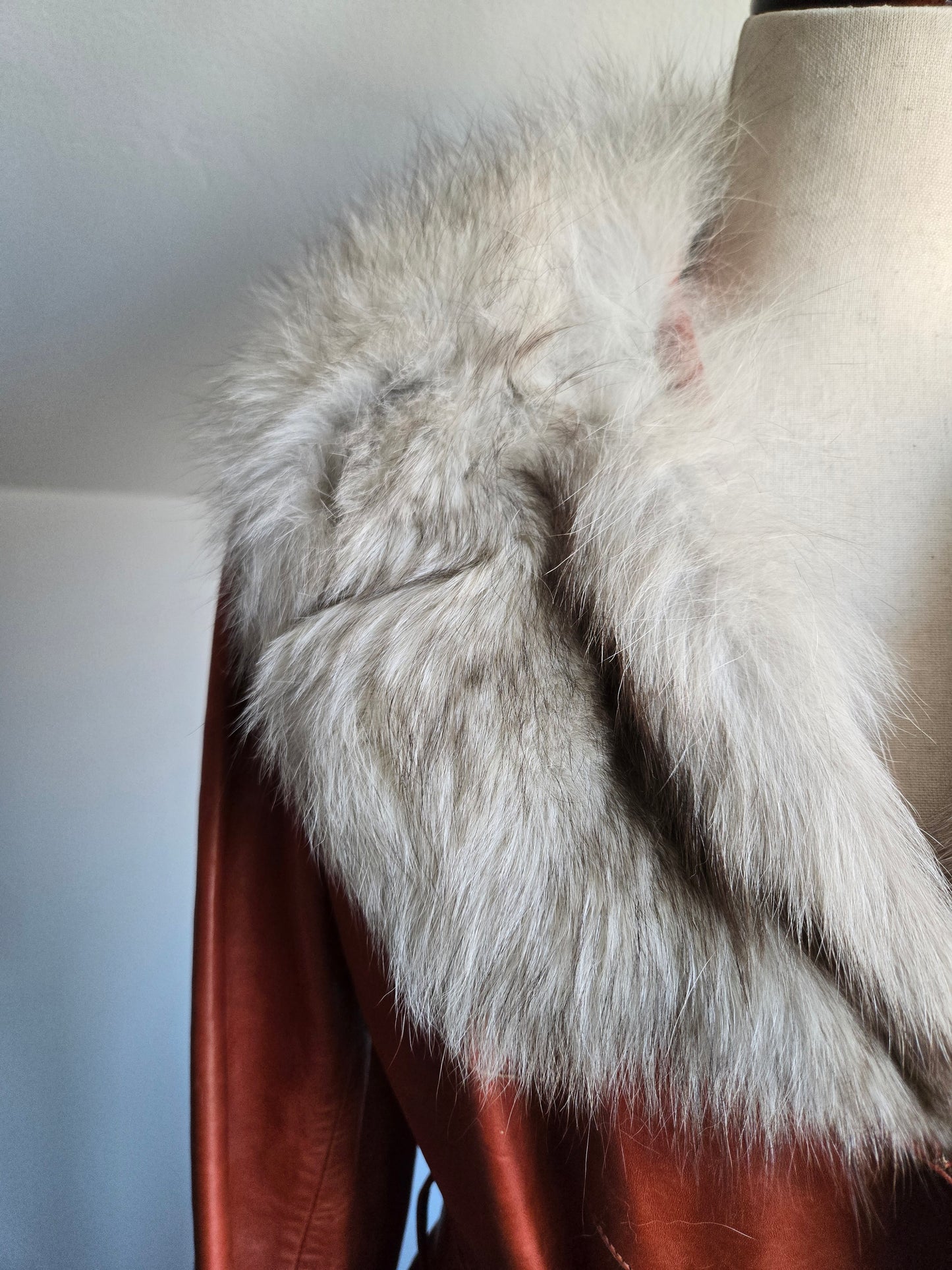 Napa Y Ante Skin Gear 1970s Patchwork Brown Leather Trench with Coyote Fur - Medium