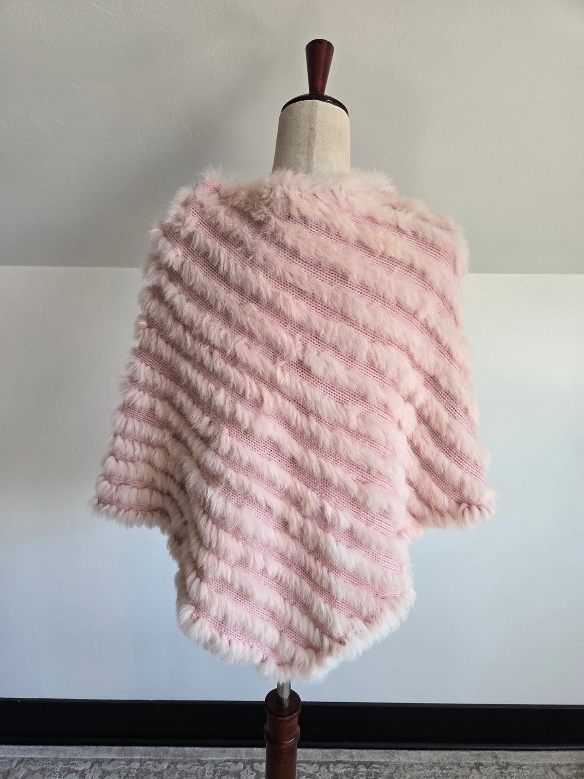 Y2K Mariposa Pink Rabbit Fur Poncho - OS