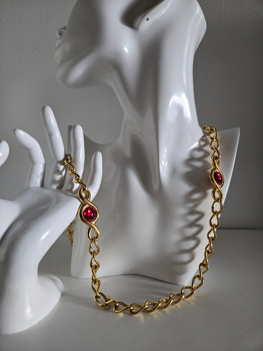 Napier Gold and Red Cabochon Necklace