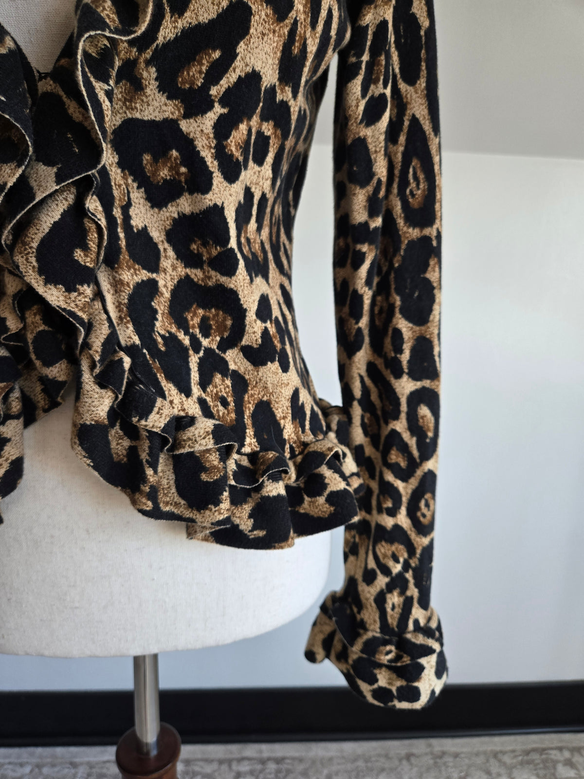 INC Y2K Leopard Ruffled Cardigan - S/M