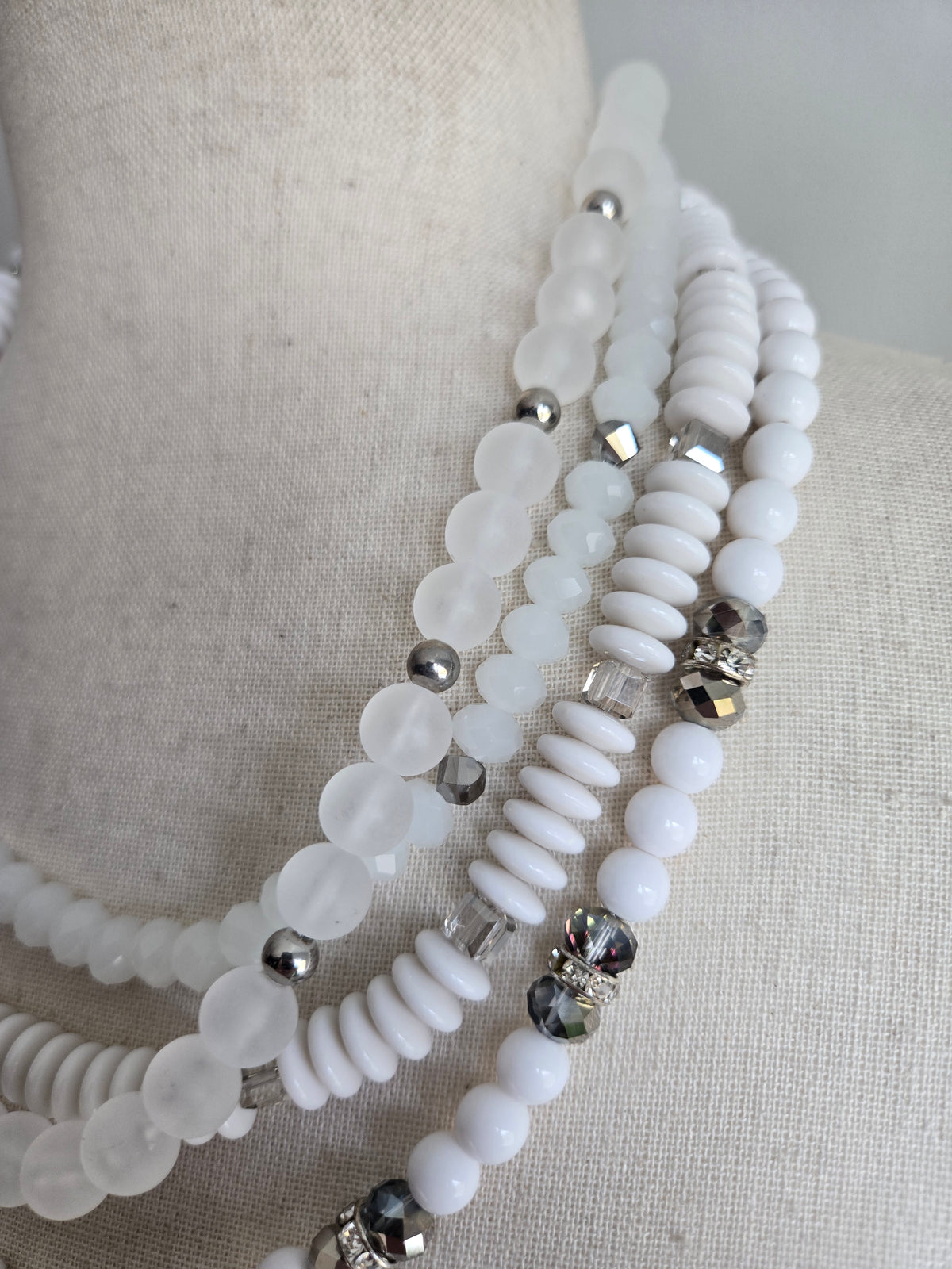 White Four Strand Statement Necklace