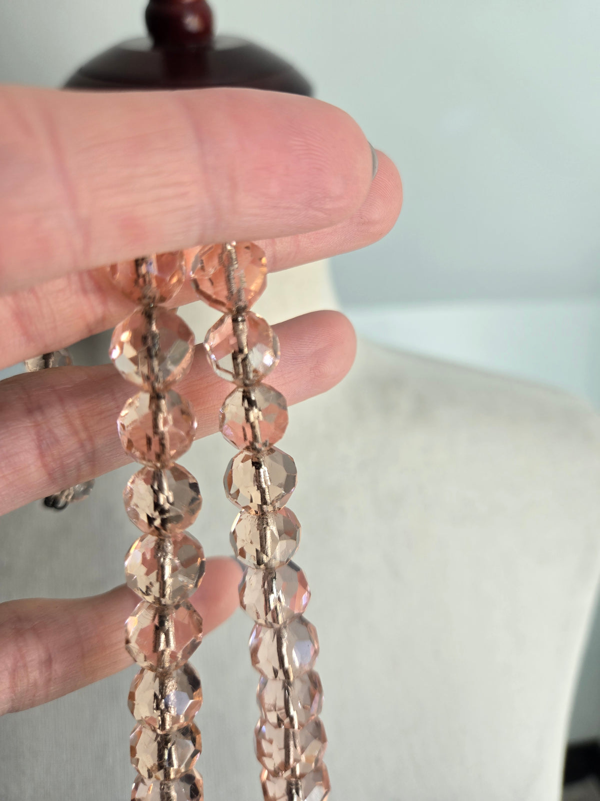 Vintage Pink Crystal Faceted Glass Necklace