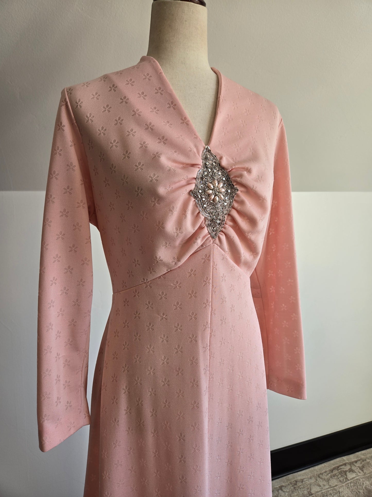Lady Laura by Toni Todd Vintage Pink Dress with Beaded Detail - large