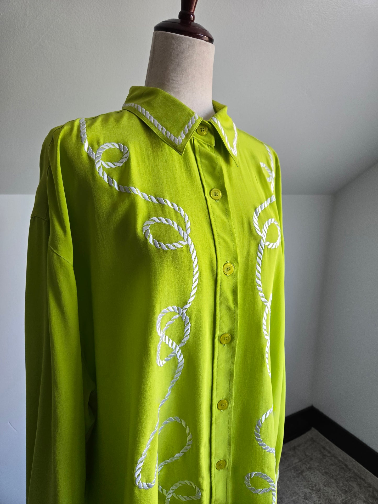 Diane Von Furstenberg Silk Lime Green Rope Top - 2XL
