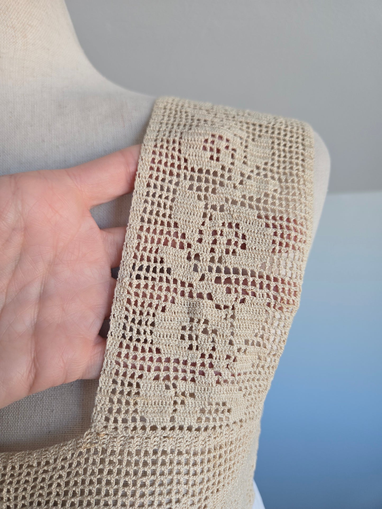 Vintage White Cotton and Crochet Lingerie Slip Dress - S/M