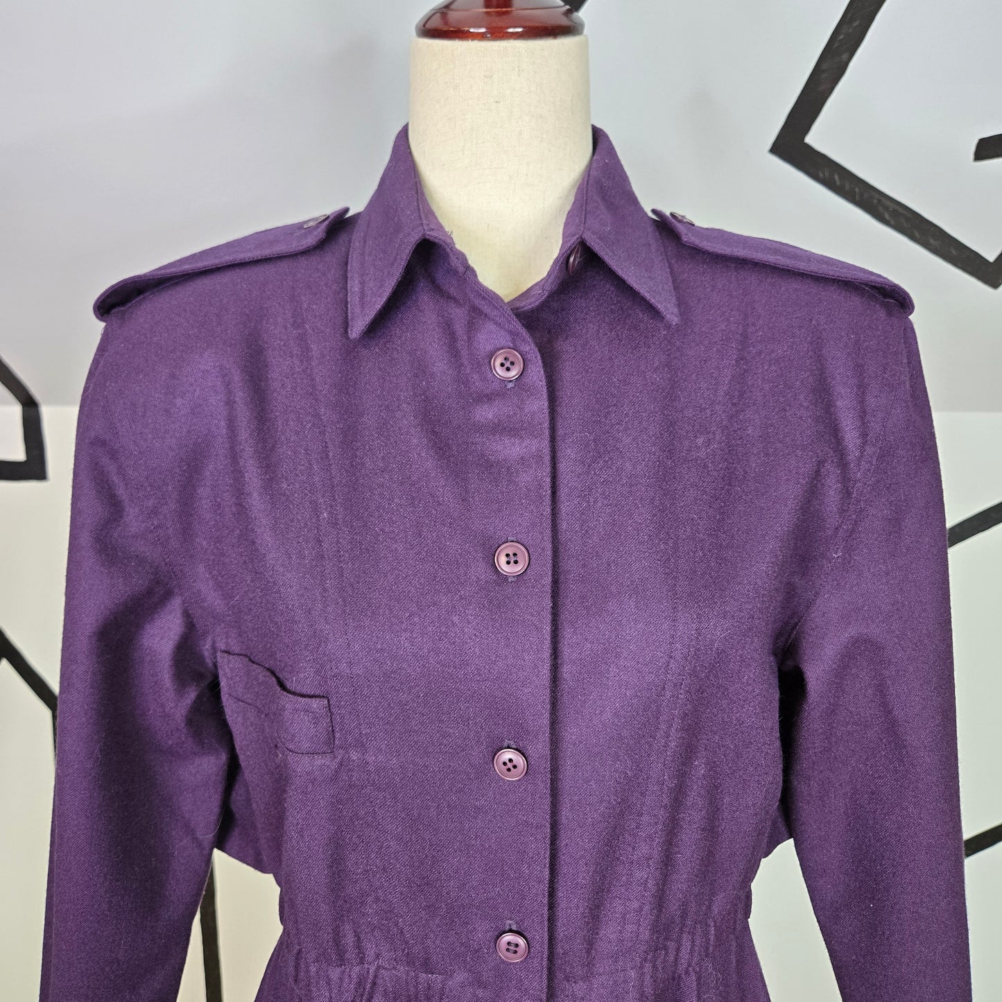 Harve Bernard Deep Purple Wool Trench Style Dress - small