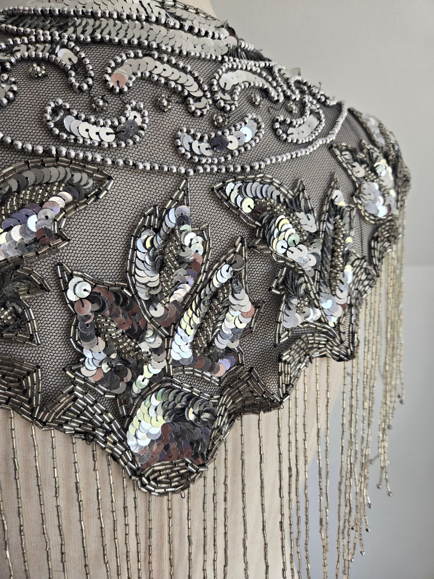 Western Black and Silver Beaded and Sequin Shawl - OS