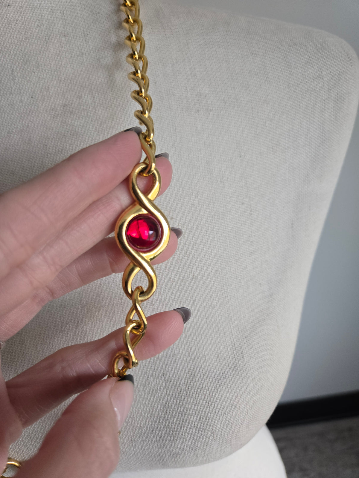 Napier Gold and Red Cabochon Necklace