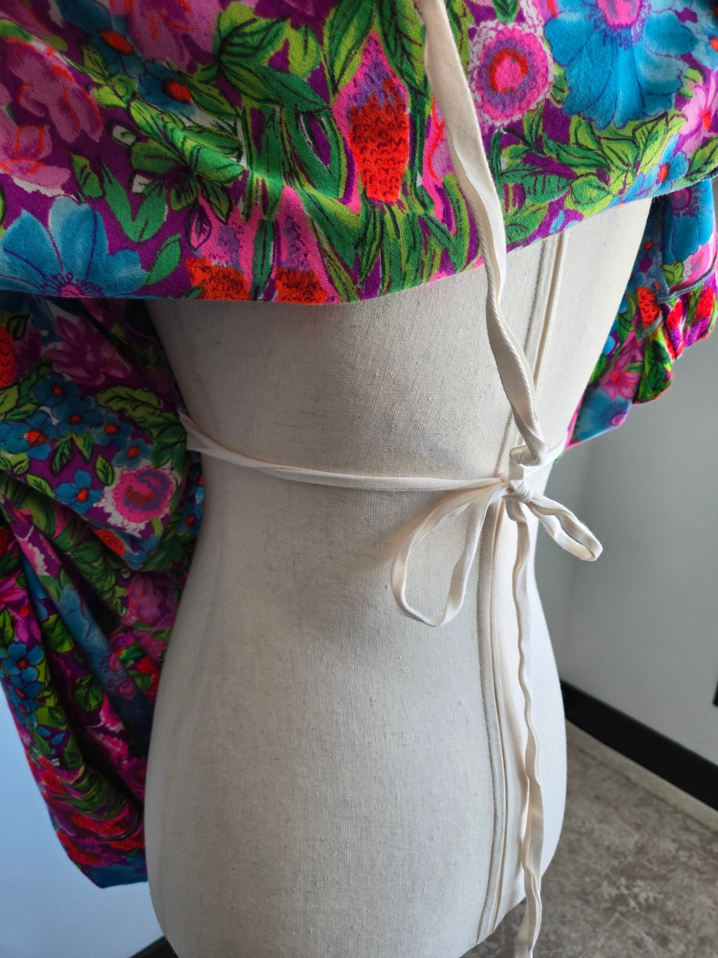 Ter-She Vintage Barkcloth Dayglo Print Floral Caftan - OS