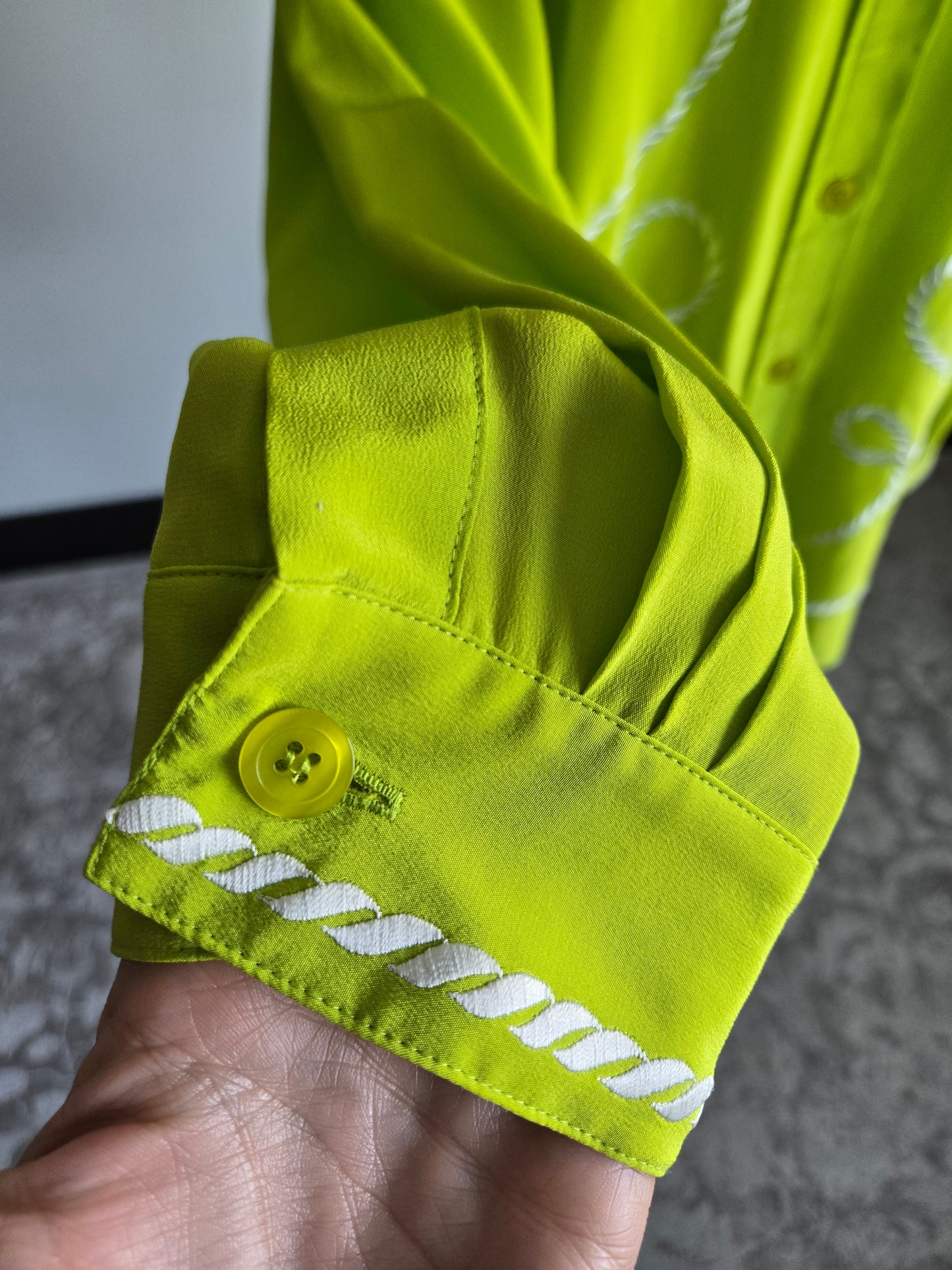 Diane Von Furstenberg Silk Lime Green Rope Top - 2XL