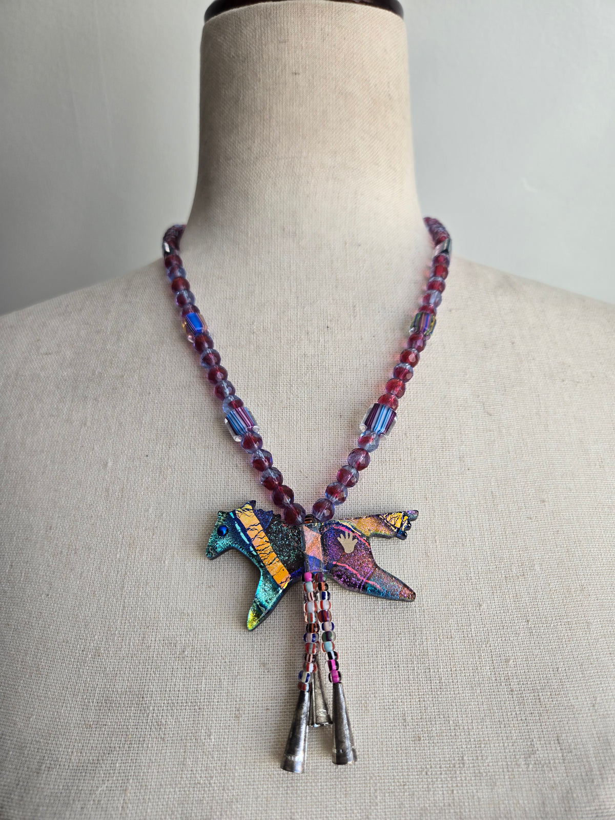 Art Glass Dichroic Horse Bolo Style Necklace