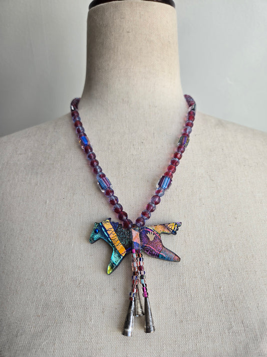 Art Glass Dichroic Horse Bolo Style Necklace