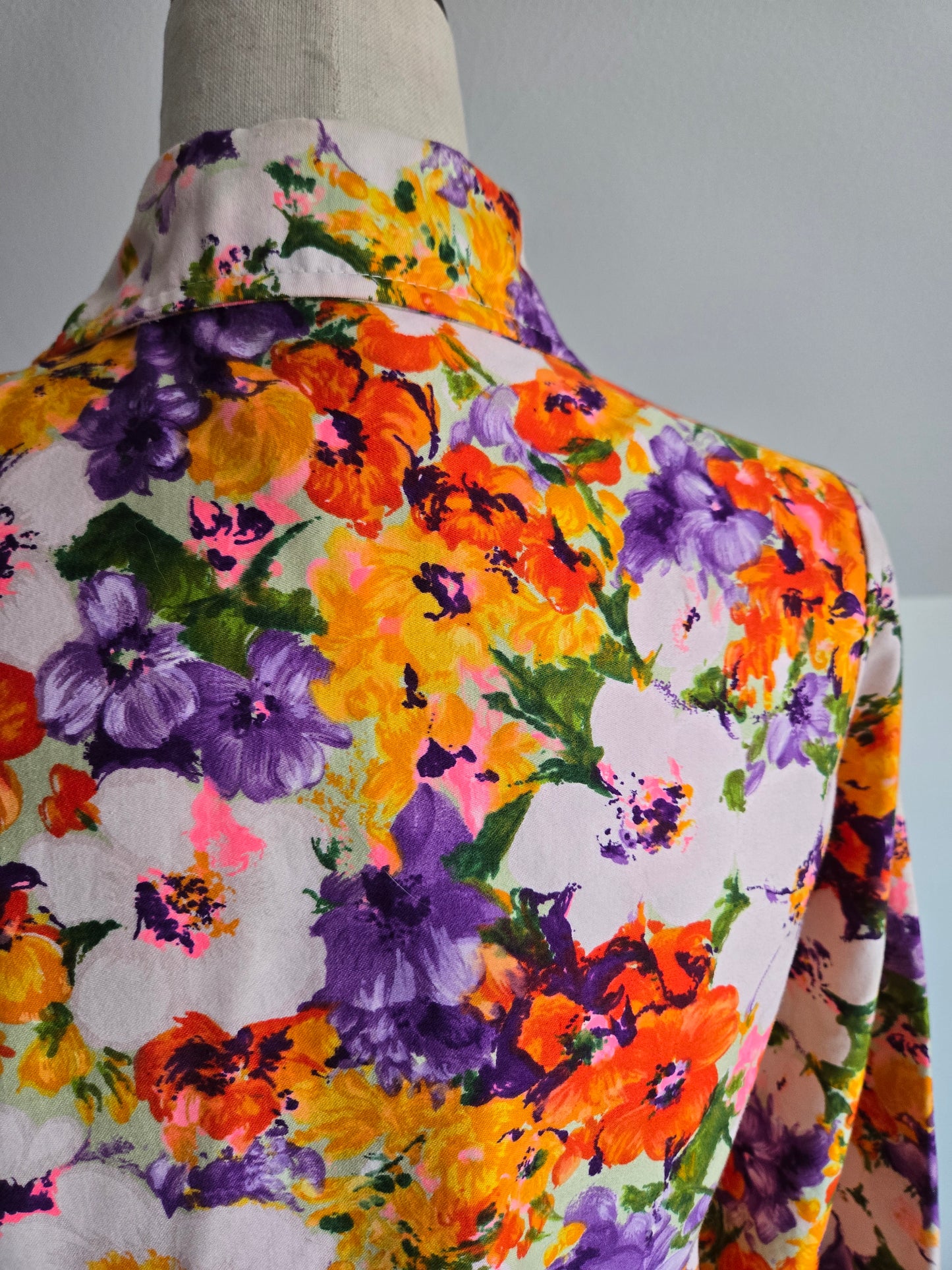 Val Lanne Vintage 70s Dayglo Cotton Floral Top - Small