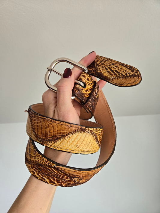 Vintage Genuine Caiman Leather Patchwork Belt - W39-44"