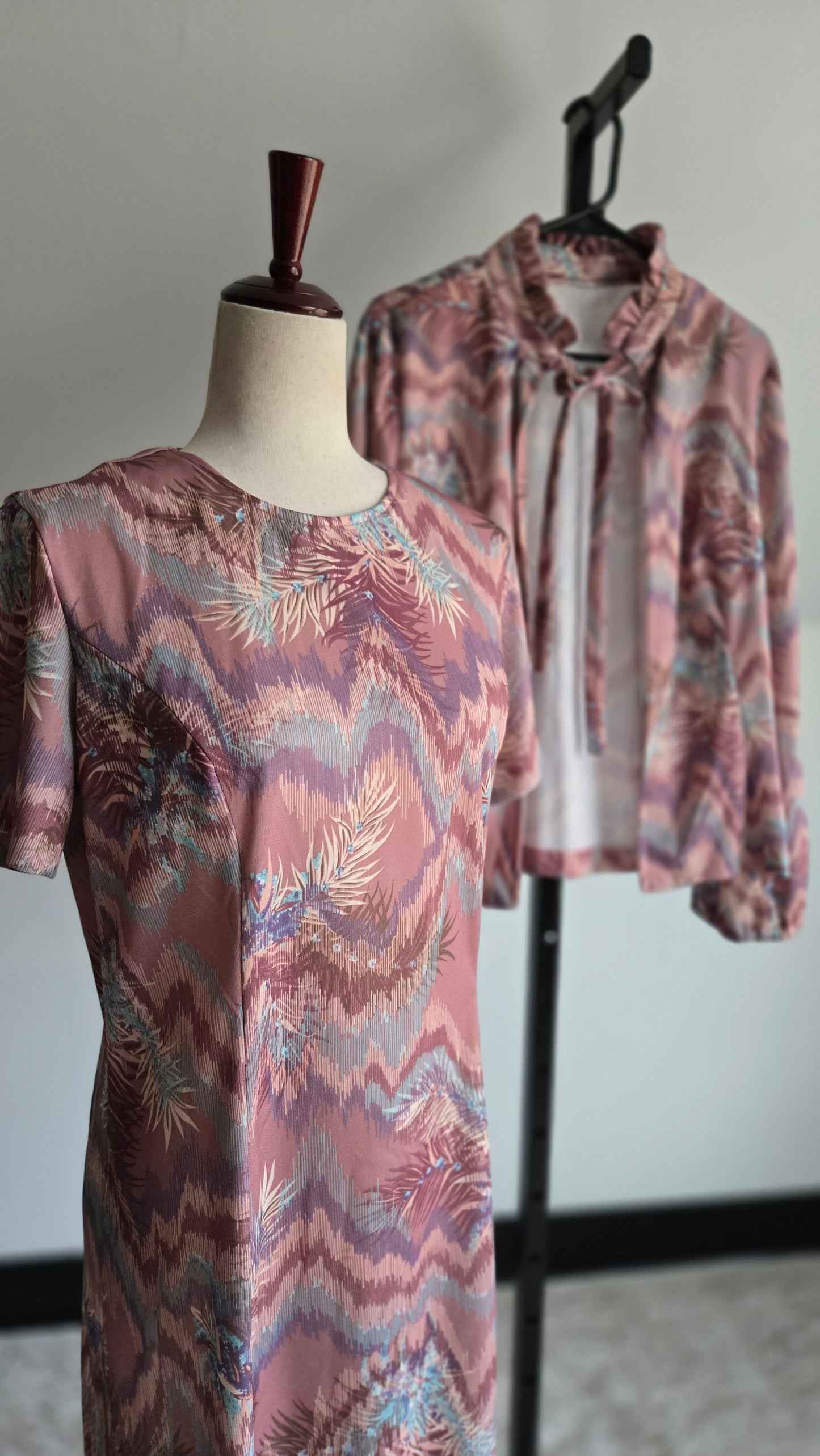 Vintage 70s Psychedelic Dress and Top Two Piece Set - Large