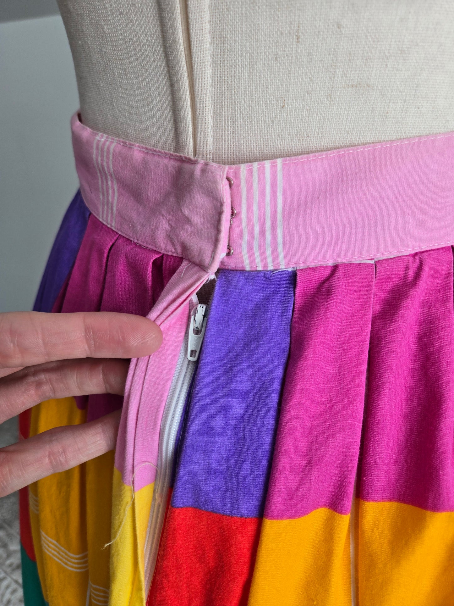 Century Boston Vintage 60s Rainbow Cotton Plaid Skirt - W26"