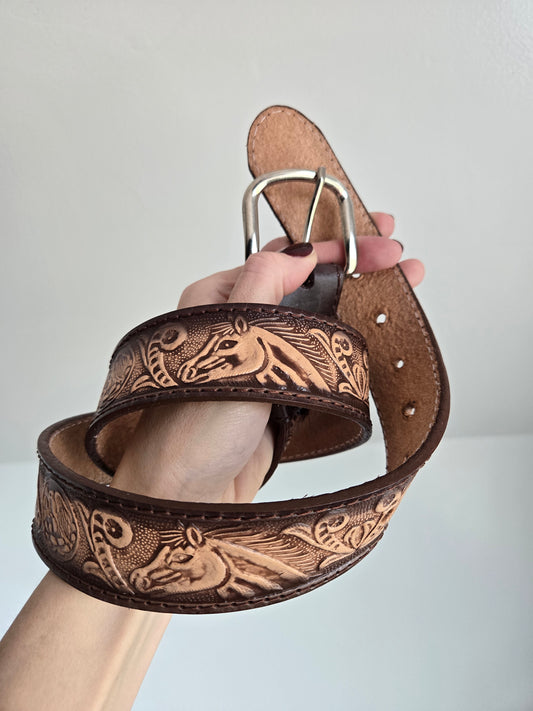 Made in Mexico Tooled Leather Belt with Horses - W31-36"