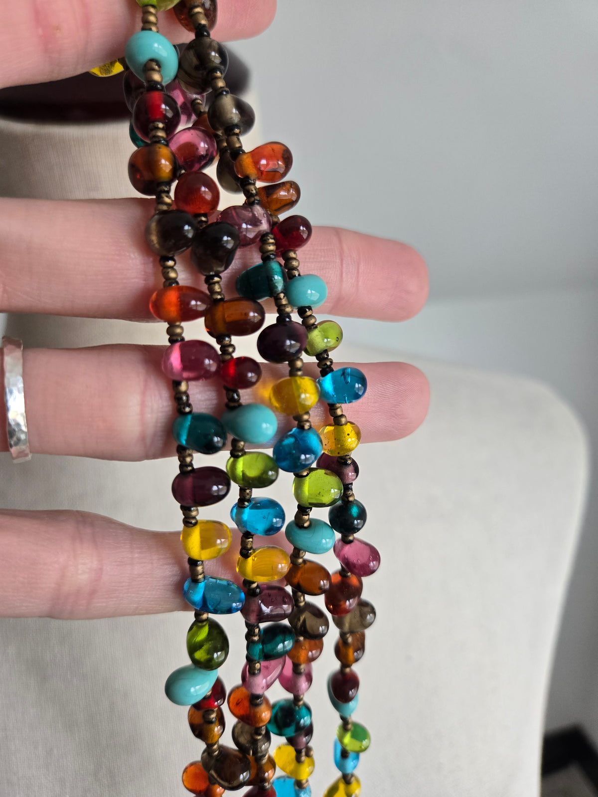Vibrant Italian Hand Blown Glass Teardrop Bead Necklace