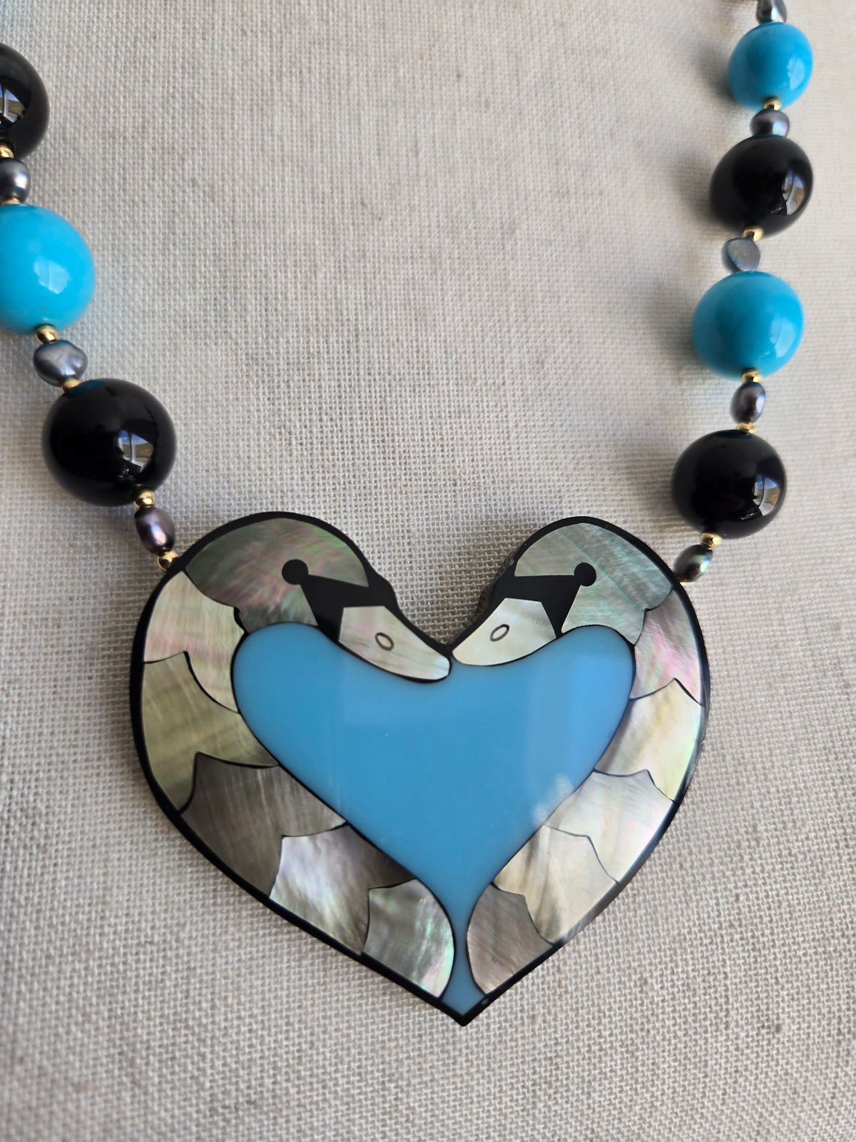 Lee Sands Vintage Double Swan Heart Necklace