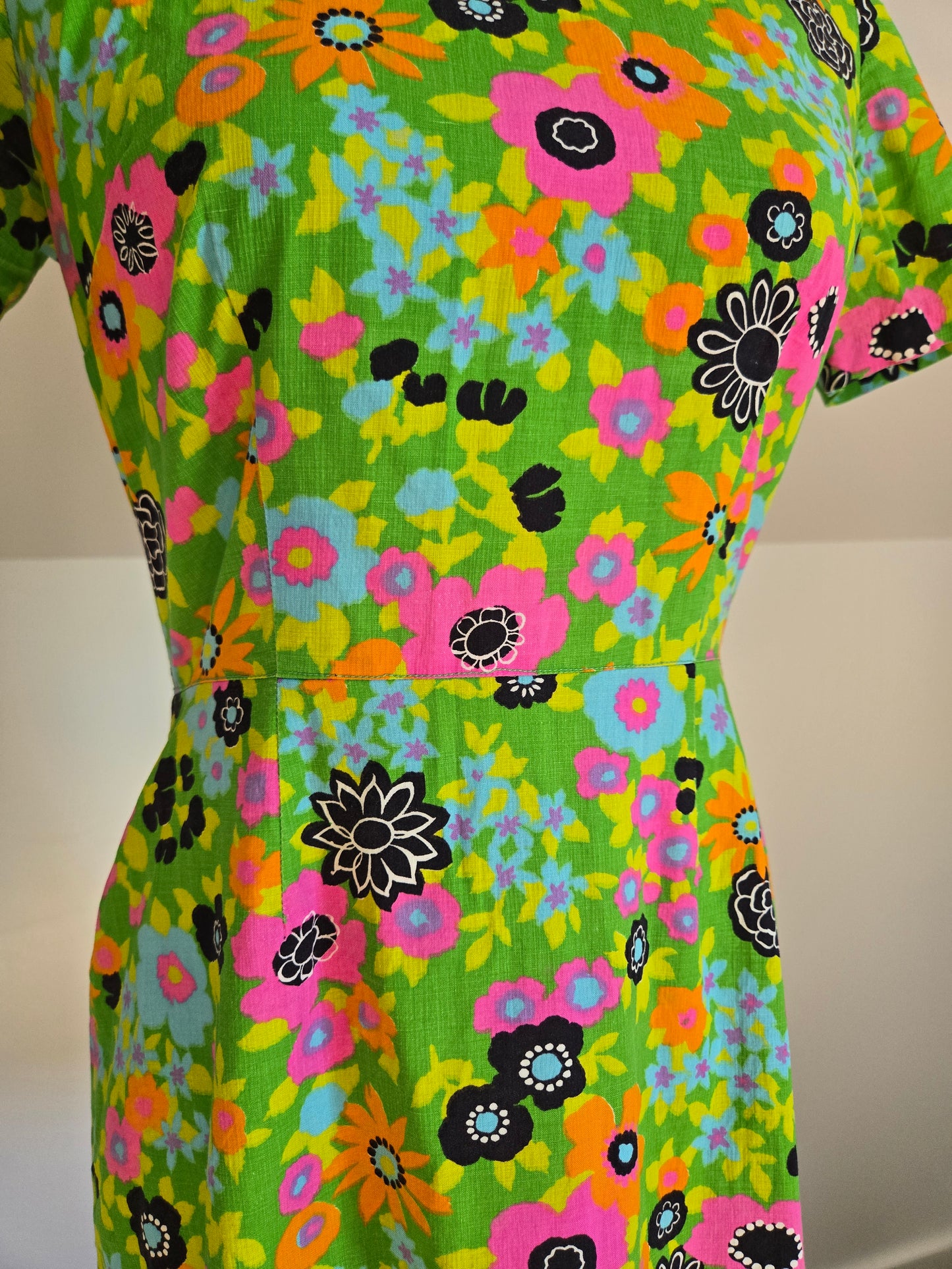 Vintage 1970s Dayglo Cotton Dress - XS/Small