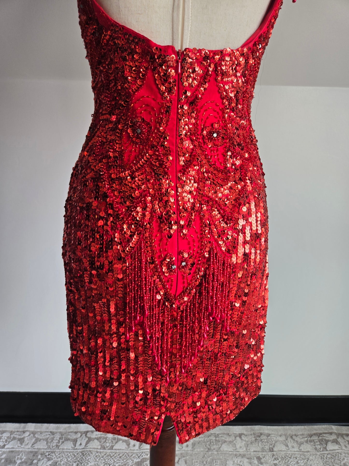 Miss Kansas Estate Vintage Red Beaded and Sequined Hand Made Dress - XS/S
