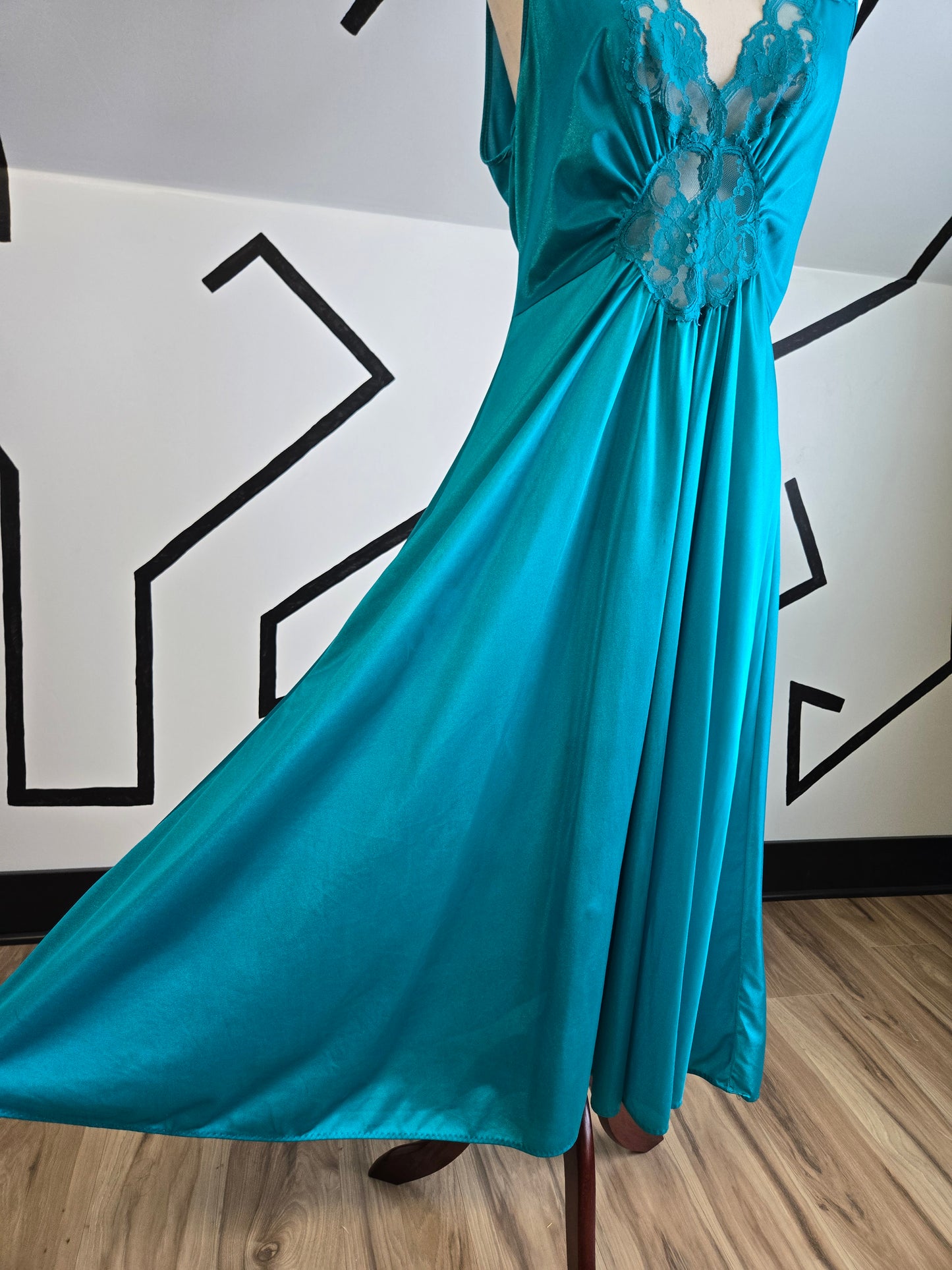 Adonna Vintage Turquoise Blue Negligee Maxi Dress - large