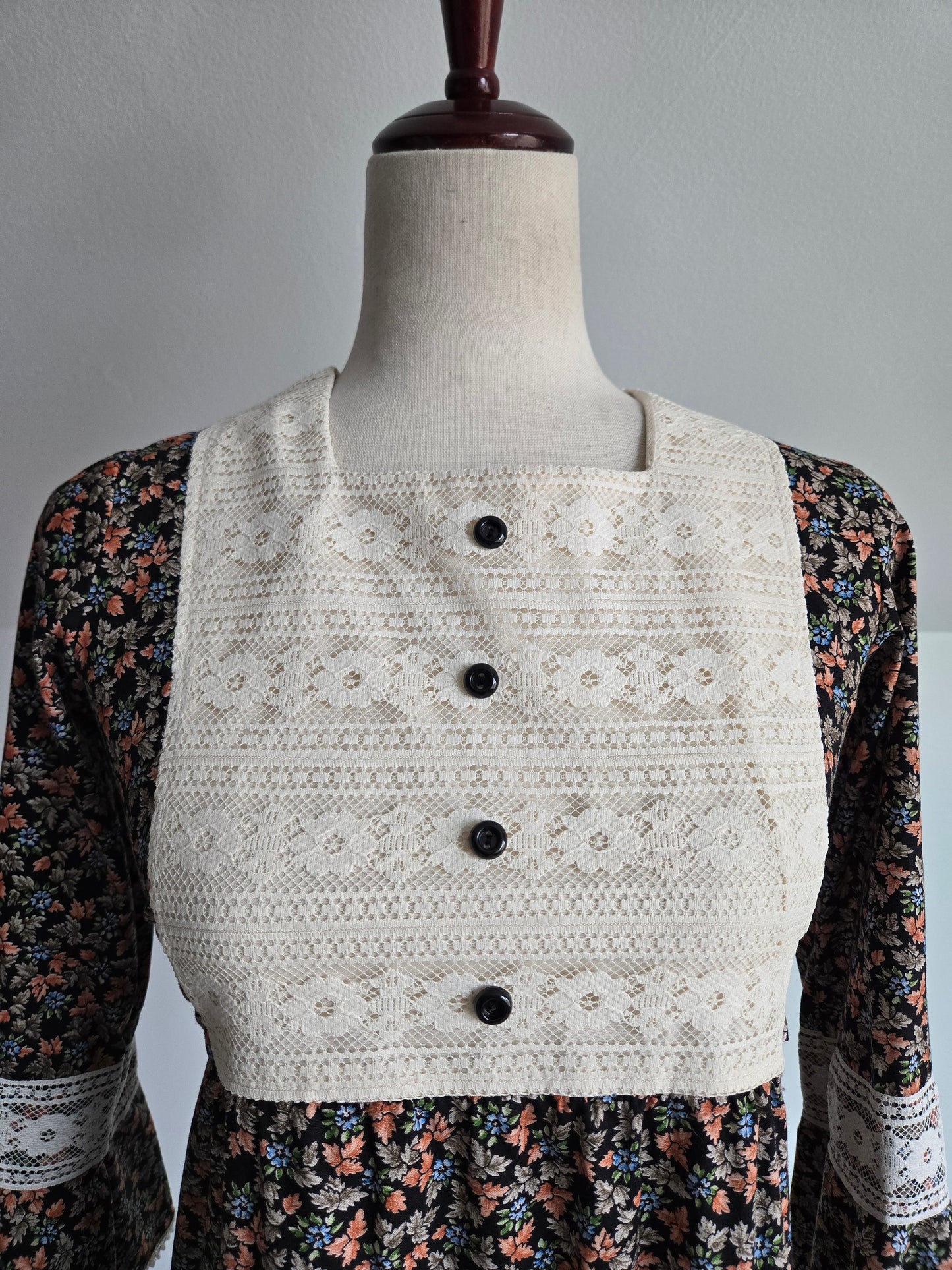 Wendy Bird Vintage 1960s Prairie Dress With Lace Bib - XS/S