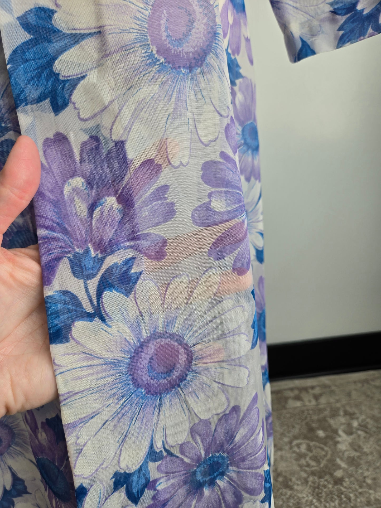 Vintage 70s Shear Floral Duster - Small