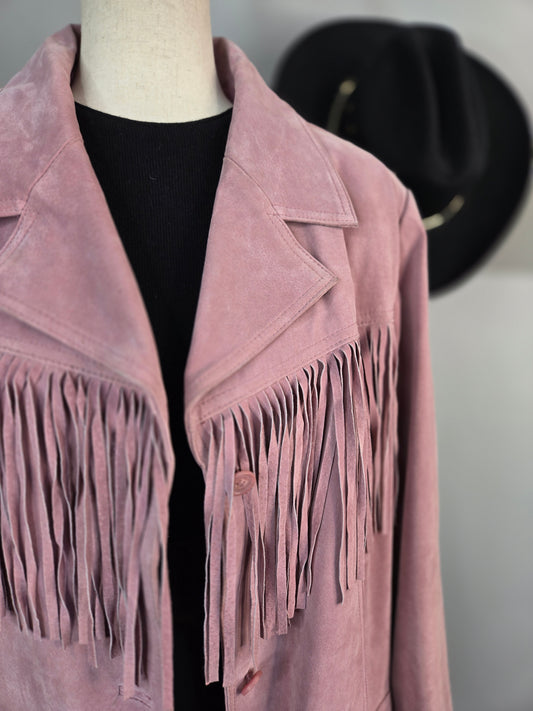 Roaman's Vintage Mauve Pink Genuine Suede Fringe Jacket - 2XL