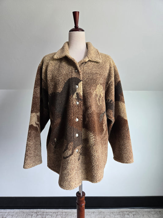 County Clothing Co Vintage 90s Horse Fleece Shacket - Medium