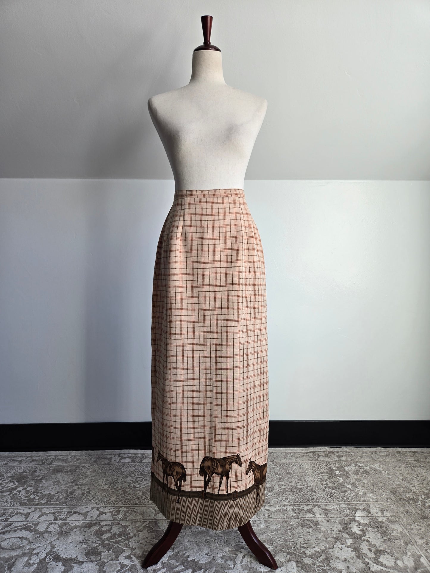 Vintage 90s Intriguing Threads Equestrian Horse Maxi Skirt - W29"