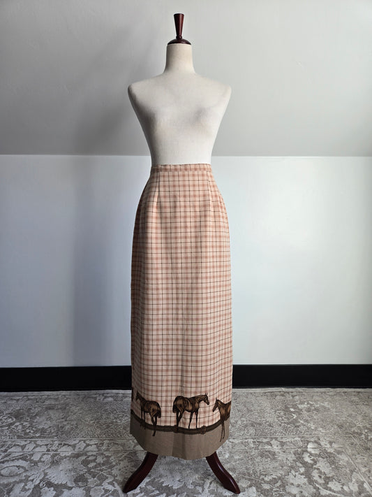 Vintage 90s Intriguing Threads Equestrian Horse Maxi Skirt - W29"