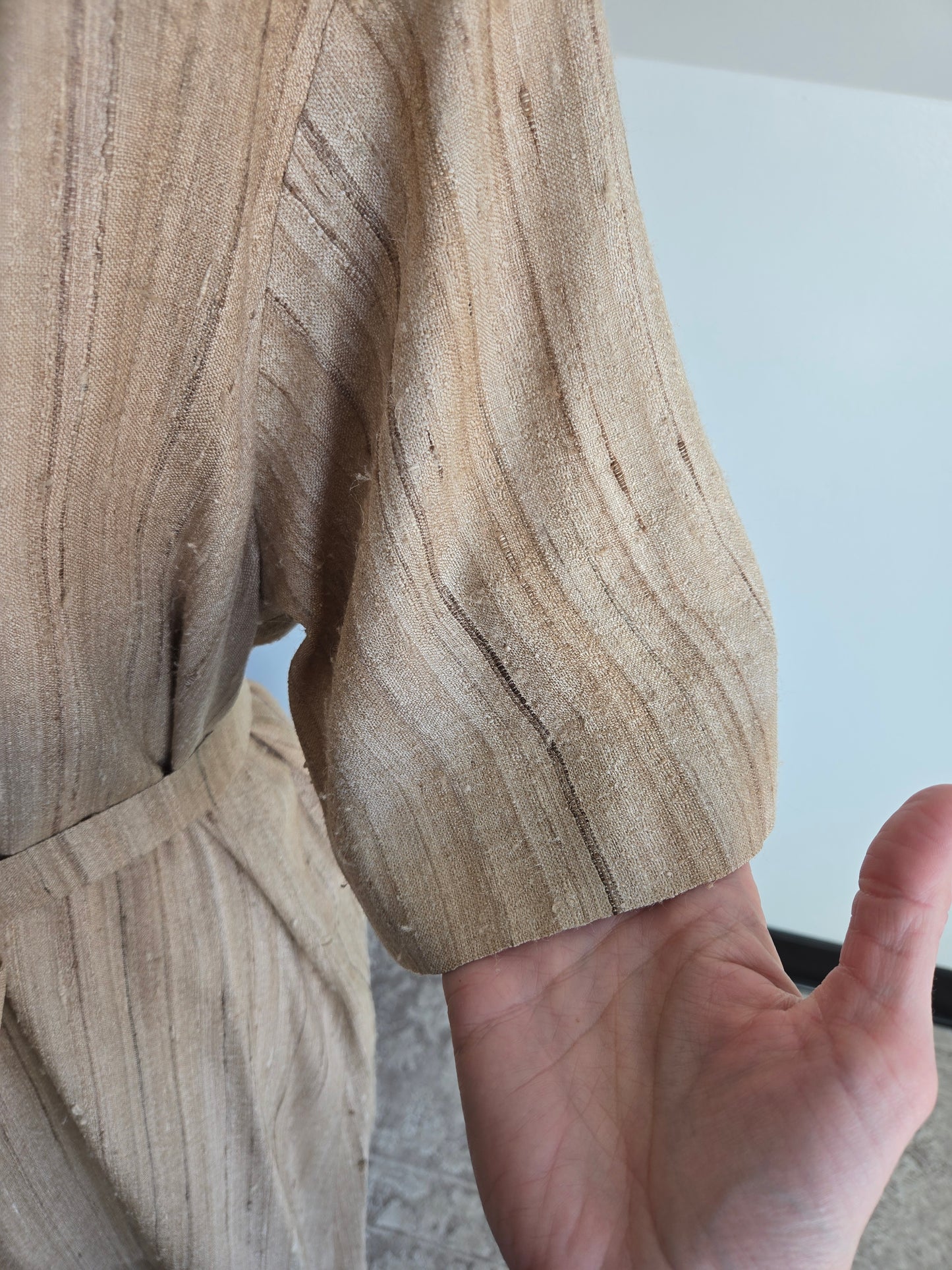 Vintage Raw Silk Tan Hand Made Dress - large