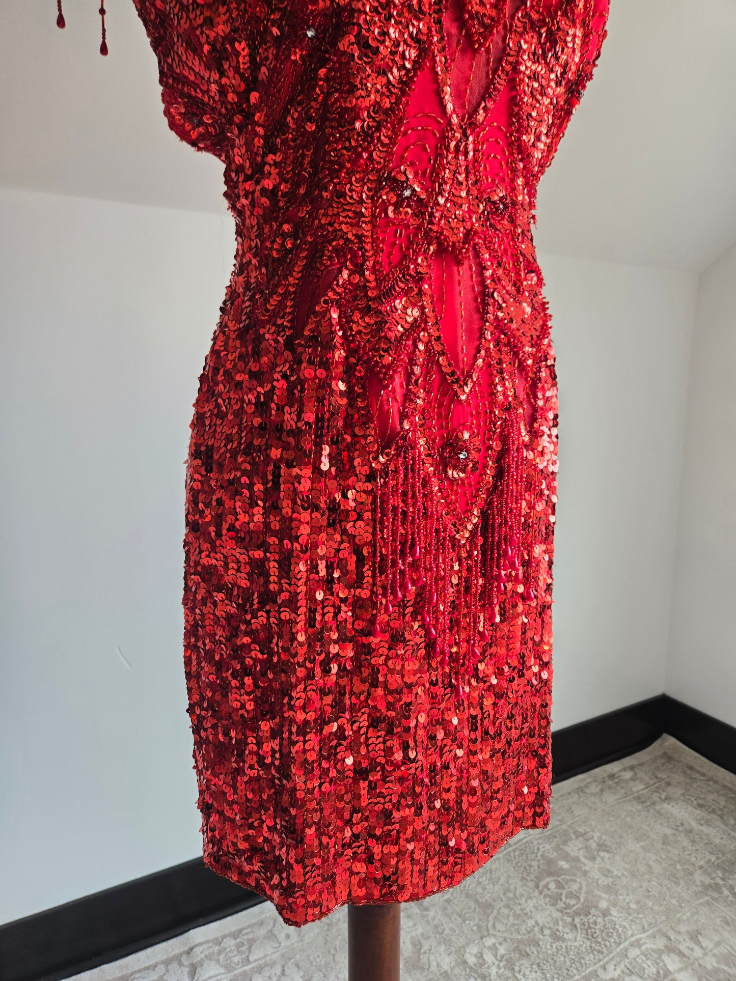 Miss Kansas Estate Vintage Red Beaded and Sequined Hand Made Dress - XS/S