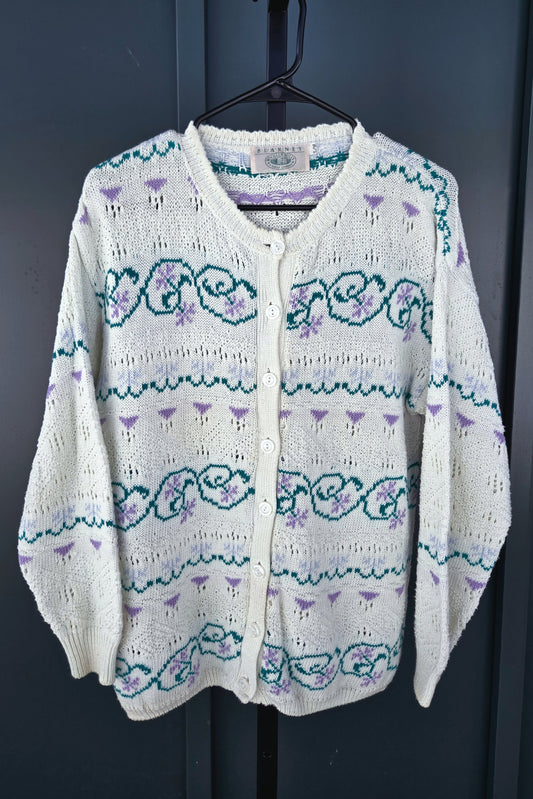 Authentic Blarney Woollen Mills of Ireland Cotton Hand Knit Cardigan - medium