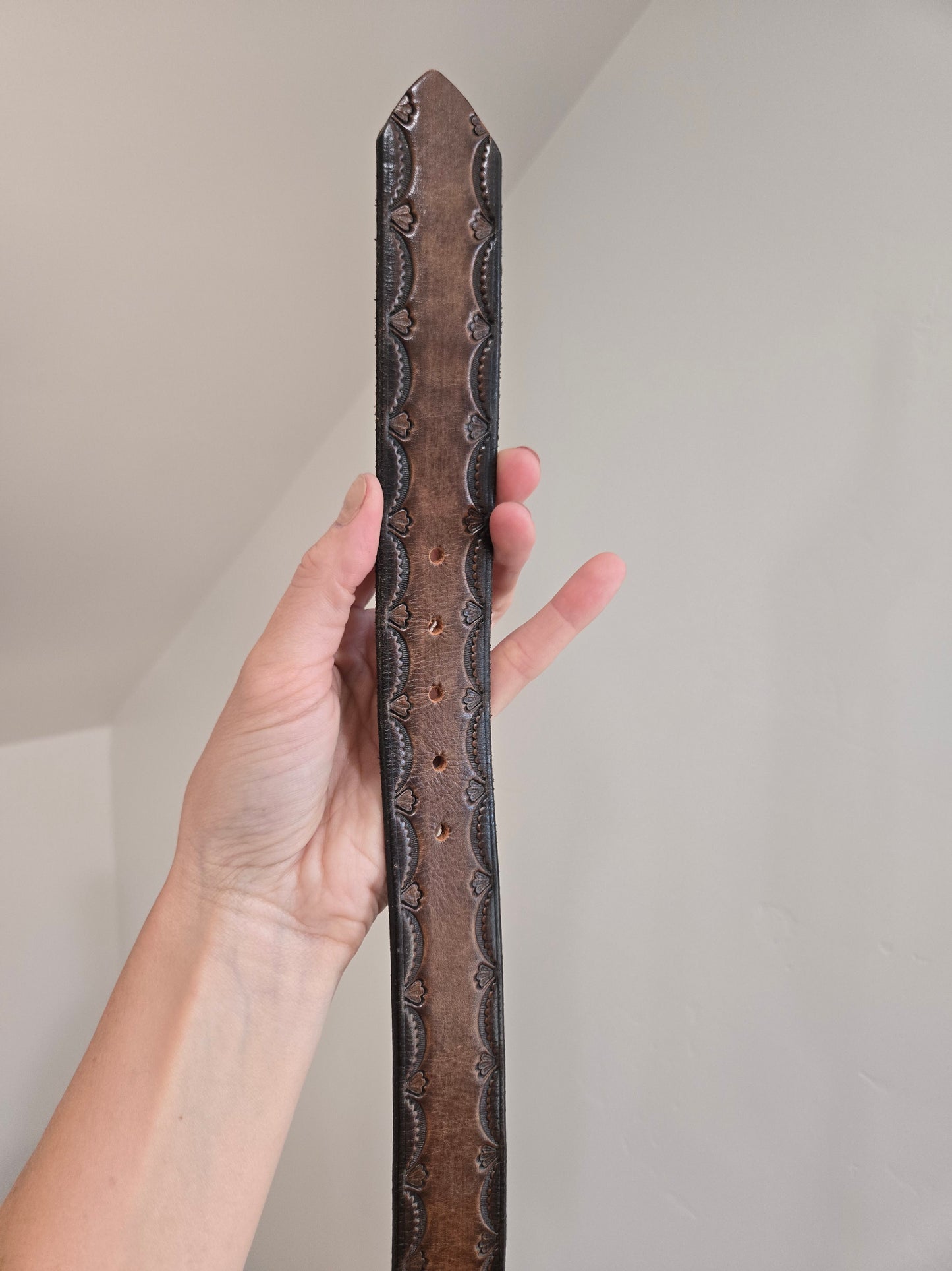 Brown Tooled Genuine Leather Western Belt - W30-33"