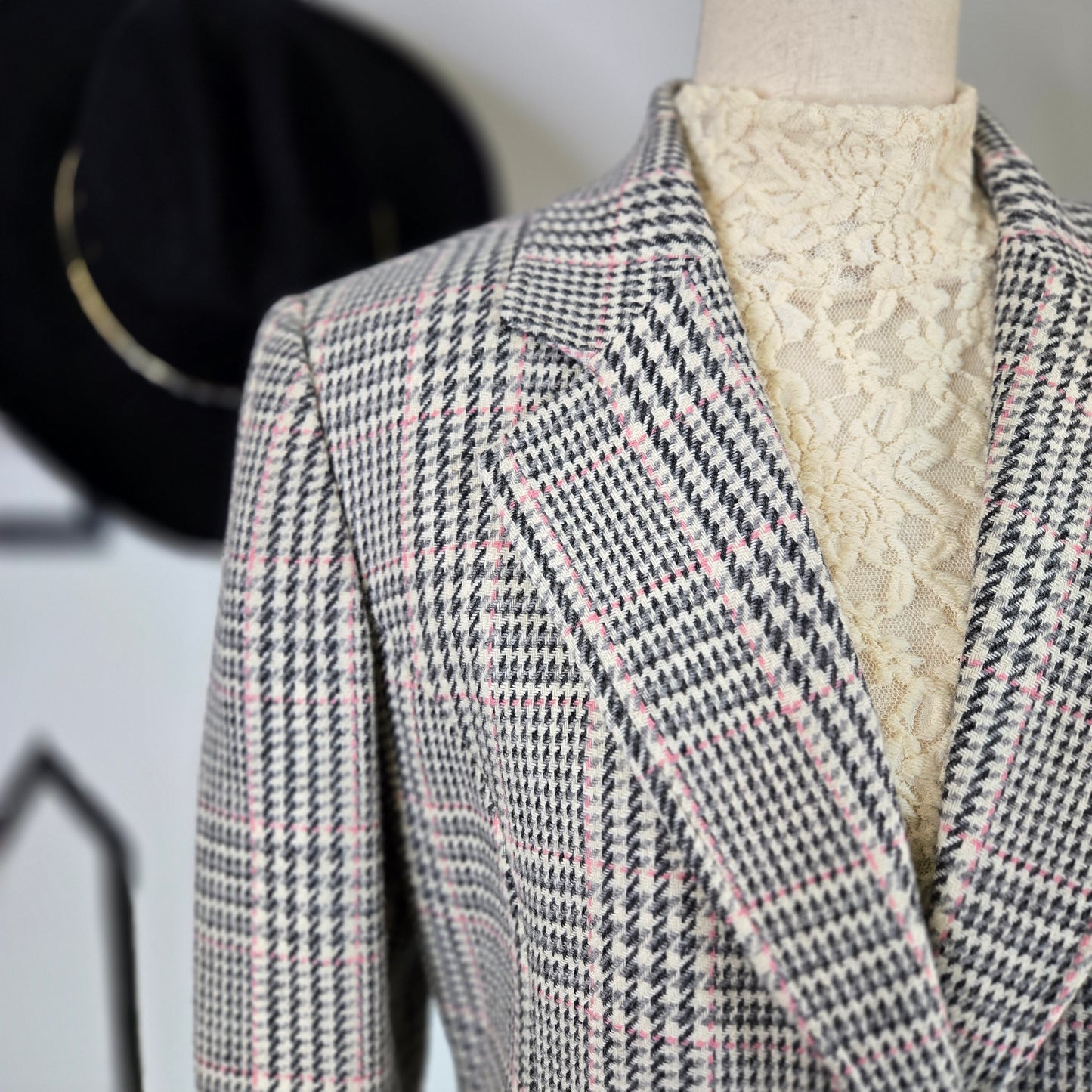 Chadwick's Wool Blend Ivory and Pink Plaid Blazer - size 10