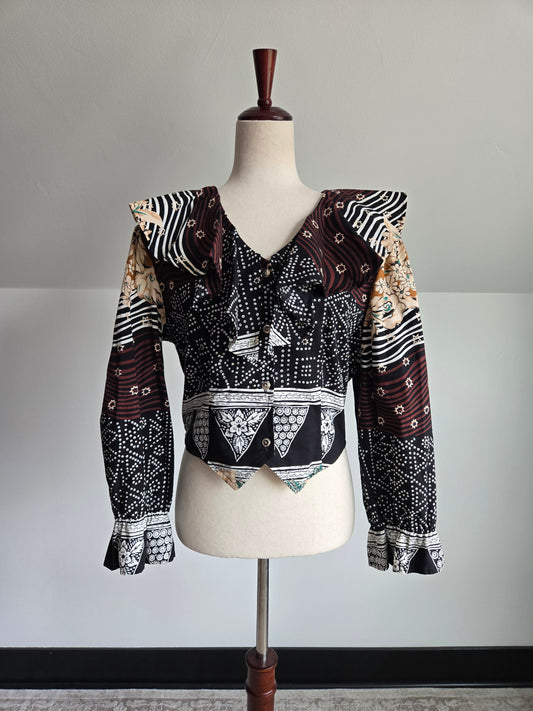 Circle T Roughrider Vintage Western Cropped Blouse - Large
