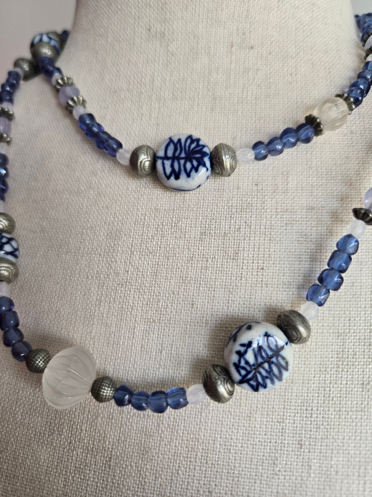Blue Porcelain Bead Necklace