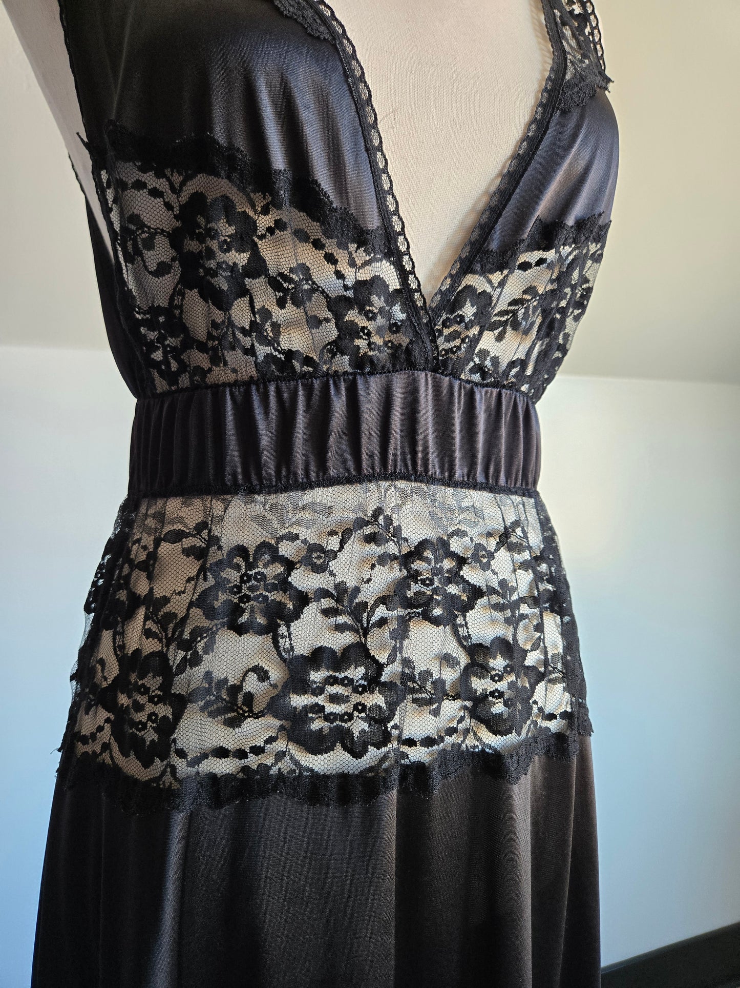 Lady Cameo Vintage Black Lingerie Slip Dress - Medium